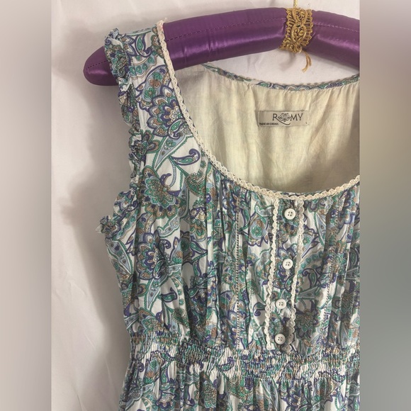 Blue Paisley Cream Lace Cottagecore Retro Boho Midi Dress Women’s Size L - Picture 10 of 15